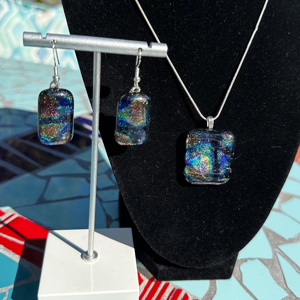 dichroic fused glass pendant and earrings - choice of sterling silver ch…
